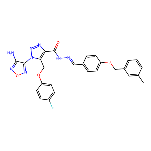 1-(4-amino-1,2,5-oxadiazol-3-yl)-5-[(4-fluorophenoxy)methyl]-N-[(E)-[4-[(3-methylphenyl)methoxy]phenyl]methylideneamino]triazole-4-carboxamide structure