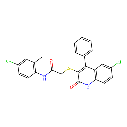 N-(4-chloro-2-methylphenyl)-2-((6-chloro-2-oxo-4-phenyl-1,2-dihydroquinolin-3-yl)thio)acetamide structure