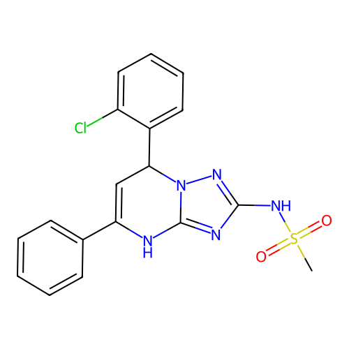 N-[7-(2-chlorophenyl)-5-phenyl-4,7-dihydro[1,2,4]triazolo[1,5-a]pyrimidin-2-yl]methanesulfonamide structure