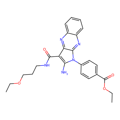ethyl 4-(2-amino-3-((3-ethoxypropyl)carbamoyl)-1H-pyrrolo[2,3-b]quinoxalin-1-yl)benzoate structure