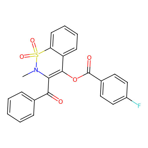 3-benzoyl-2-methyl-1,1-dioxido-2H-1,2-benzothiazin-4-yl 4-fluorobenzoate structure