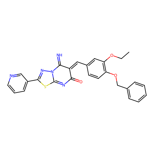 (6Z)-6-[(3-ethoxy-4-phenylmethoxyphenyl)methylidene]-5-imino-2-pyridin-3-yl-[1,3,4]thiadiazolo[3,2-a]pyrimidin-7-one structure