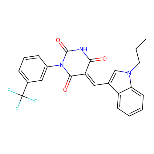 (5E)-5-[(1-propylindol-3-yl)methylidene]-1-[3-(trifluoromethyl)phenyl]-1,3-diazinane-2,4,6-trione structure