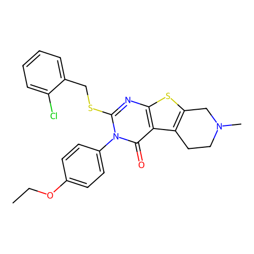 2-[(2-chlorobenzyl)sulfanyl]-3-(4-ethoxyphenyl)-7-methyl-5,6,7,8-tetrahydropyrido[4',3':4,5]thieno[2,3-d]pyrimidin-4(3H)-one structure