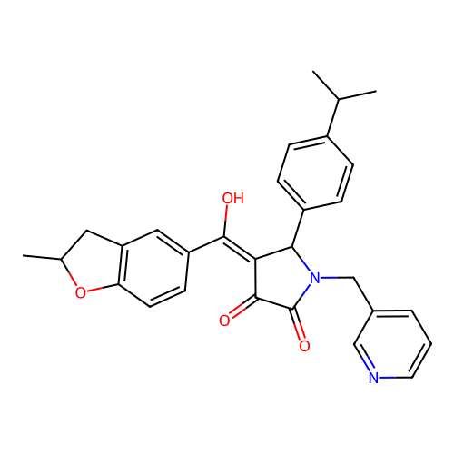 (4E)-4-[hydroxy-(2-methyl-2,3-dihydro-1-benzofuran-5-yl)methylidene]-5-(4-propan-2-ylphenyl)-1-(pyridin-3-ylmethyl)pyrrolidine-2,3-dione structure