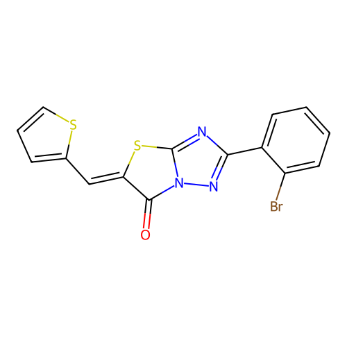 (Z)-2-(2-bromophenyl)-5-(thiophen-2-ylmethylene)thiazolo[3,2-b][1,2,4]triazol-6(5H)-one structure