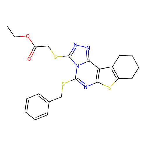 ethyl {[5-(benzylsulfanyl)-8,9,10,11-tetrahydro[1]benzothieno[3,2-e][1,2,4]triazolo[4,3-c]pyrimidin-3-yl]sulfanyl}acetate structure