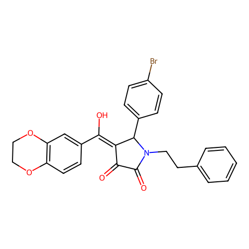 (4E)-5-(4-bromophenyl)-4-[2,3-dihydro-1,4-benzodioxin-6-yl(hydroxy)methylidene]-1-(2-phenylethyl)pyrrolidine-2,3-dione structure