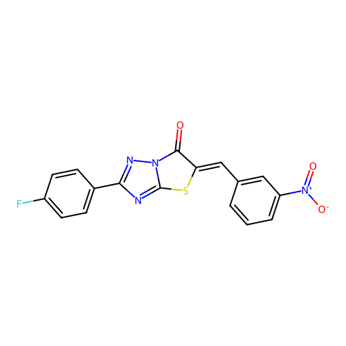 (Z)-2-(4-fluorophenyl)-5-(3-nitrobenzylidene)thiazolo[3,2-b][1,2,4]triazol-6(5H)-one structure