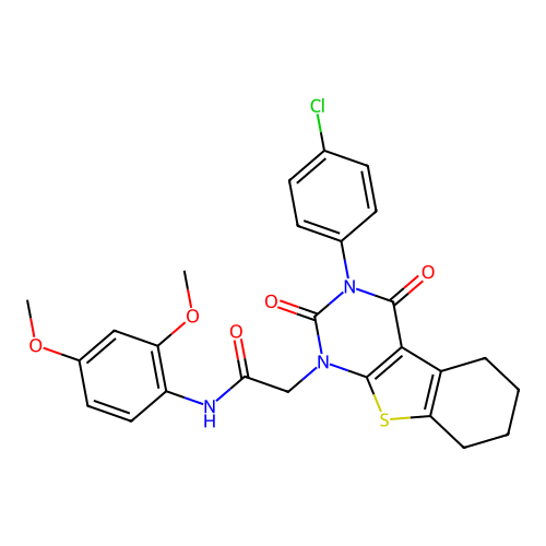 2-(3-(4-chlorophenyl)-2,4-dioxo-3,4,5,6,7,8-hexahydrobenzo[4,5]thieno[2,3-d]pyrimidin-1(2H)-yl)-N-(2,4-dimethoxyphenyl)acetamide structure