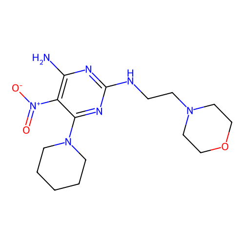 N~2~-[2-(morpholin-4-yl)ethyl]-5-nitro-6-(piperidin-1-yl)pyrimidine-2,4-diamine structure