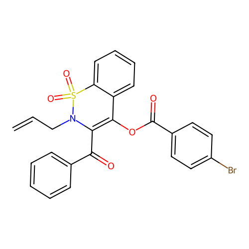 2-allyl-3-benzoyl-1,1-dioxido-2H-1,2-benzothiazin-4-yl 4-bromobenzoate structure