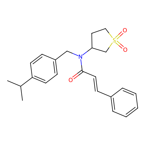 (2E)-N-(1,1-dioxidotetrahydrothiophen-3-yl)-3-phenyl-N-[4-(propan-2-yl)benzyl]prop-2-enamide structure