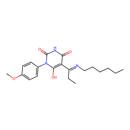 5-[1-(hexylamino)propylidene]-1-(4-methoxyphenyl)-1,3-diazinane-2,4,6-trione structure