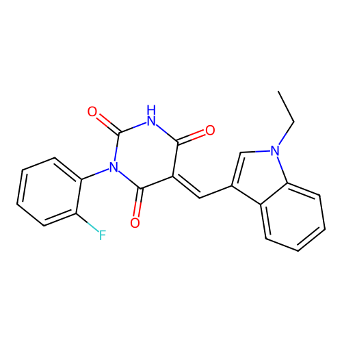 (5E)-5-[(1-ethylindol-3-yl)methylidene]-1-(2-fluorophenyl)-1,3-diazinane-2,4,6-trione structure