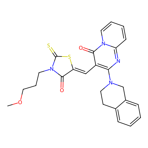 (5Z)-5-[[2-(3,4-dihydro-1H-isoquinolin-2-yl)-4-oxopyrido[1,2-a]pyrimidin-3-yl]methylidene]-3-(3-methoxypropyl)-2-sulfanylidene-1,3-thiazolidin-4-one structure