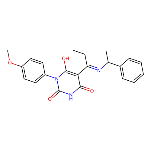 1-(4-methoxyphenyl)-5-[1-(1-phenylethylamino)propylidene]-1,3-diazinane-2,4,6-trione structure