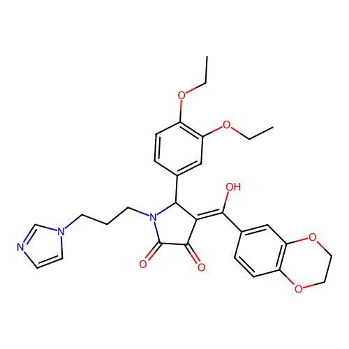 (4E)-5-(3,4-diethoxyphenyl)-4-[2,3-dihydro-1,4-benzodioxin-6-yl(hydroxy)methylidene]-1-(3-imidazol-1-ylpropyl)pyrrolidine-2,3-dione structure