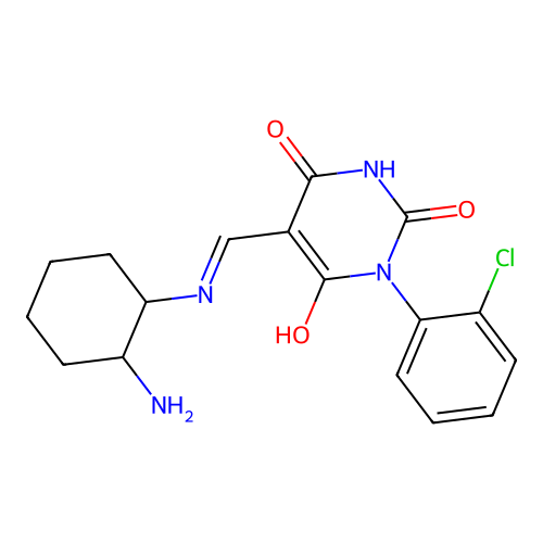 5-[[(2-aminocyclohexyl)amino]methylidene]-1-(2-chlorophenyl)-1,3-diazinane-2,4,6-trione structure