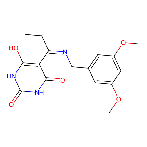 5-[1-(3,5-Dimethoxy-benzylamino)-propylidene]-pyrimidine-2,4,6-trione structure