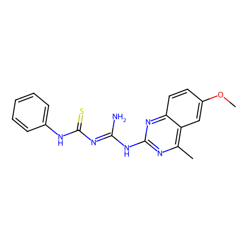 1-[N-(6-methoxy-4-methylquinazolin-2-yl)carbamimidoyl]-3-phenylthiourea structure