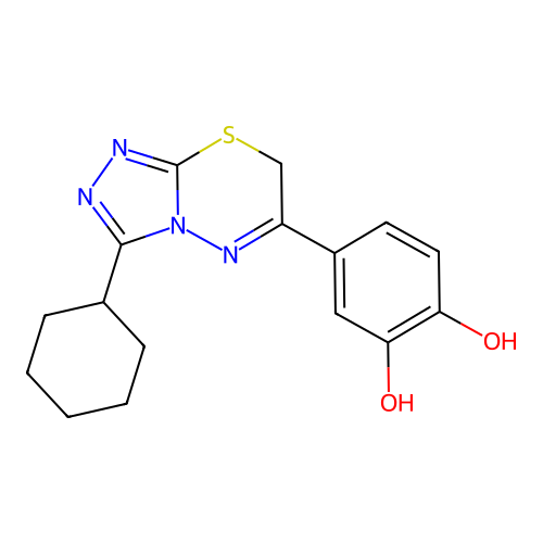 4-(3-cyclohexyl-7H-[1,2,4]triazolo[3,4-b][1,3,4]thiadiazin-6-yl)benzene-1,2-diol structure