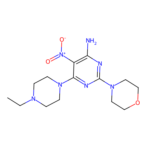 6-(4-Ethylpiperazinyl)-2-morpholin-4-yl-5-nitropyrimidine-4-ylamine structure