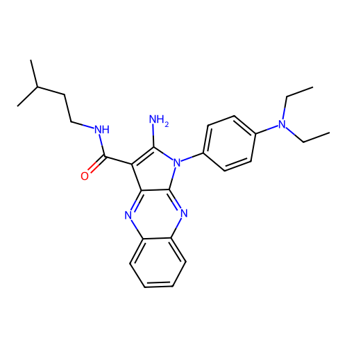 2-amino-1-(4-(diethylamino)phenyl)-N-isopentyl-1H-pyrrolo[2,3-b]quinoxaline-3-carboxamide structure