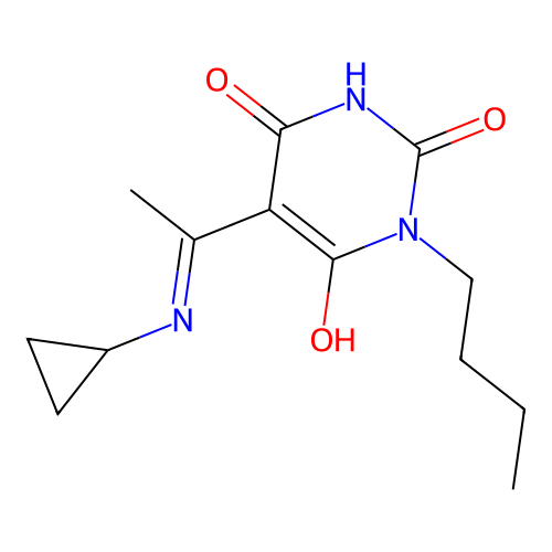 1-butyl-5-[1-(cyclopropylamino)ethylidene]-1,3-diazinane-2,4,6-trione structure