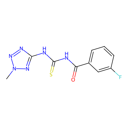 3-fluoro-N-((2-methyl-2H-tetrazol-5-yl)carbamothioyl)benzamide structure