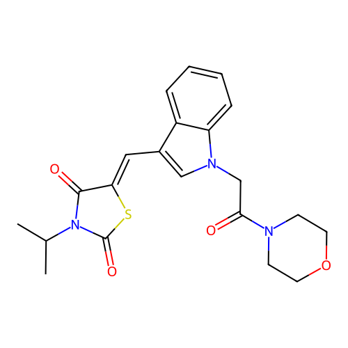 (5Z)-5-({1-[2-(morpholin-4-yl)-2-oxoethyl]-1H-indol-3-yl}methylidene)-3-(propan-2-yl)-1,3-thiazolidine-2,4-dione structure