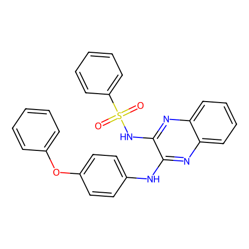 N-[(2Z)-3-[(4-phenoxyphenyl)amino]quinoxalin-2(1H)-ylidene]benzenesulfonamide structure