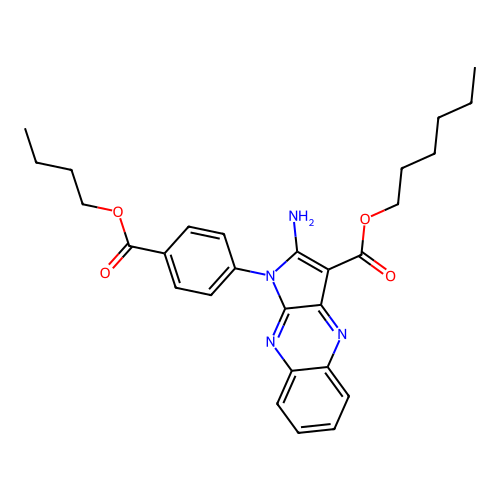hexyl 2-amino-1-(4-(butoxycarbonyl)phenyl)-1H-pyrrolo[2,3-b]quinoxaline-3-carboxylate structure