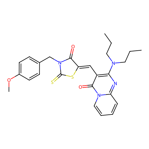 2-(dipropylamino)-3-{(Z)-[3-(4-methoxybenzyl)-4-oxo-2-thioxo-1,3-thiazolidin-5-ylidene]methyl}-4H-pyrido[1,2-a]pyrimidin-4-one structure