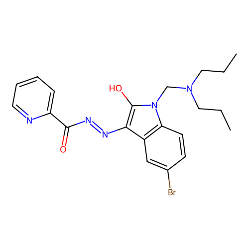 (Z)-N'-(5-bromo-1-((dipropylamino)methyl)-2-oxoindolin-3-ylidene)picolinohydrazide structure