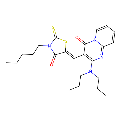 2-(dipropylamino)-3-[(Z)-(4-oxo-3-pentyl-2-thioxo-1,3-thiazolidin-5-ylidene)methyl]-4H-pyrido[1,2-a]pyrimidin-4-one structure