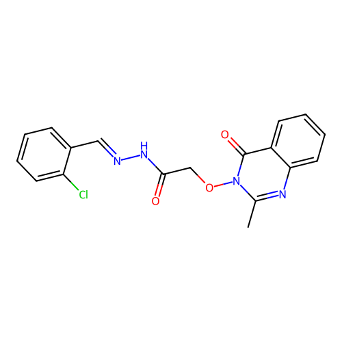 (E)-N'-(2-chlorobenzylidene)-2-((2-methyl-4-oxoquinazolin-3(4H)-yl)oxy)acetohydrazide structure