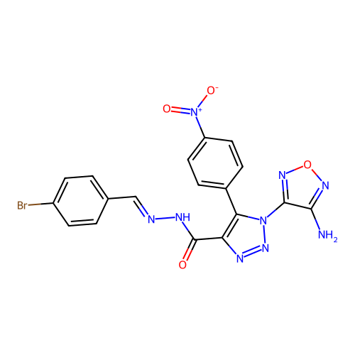 (E)-1-(4-amino-1,2,5-oxadiazol-3-yl)-N'-(4-bromobenzylidene)-5-(4-nitrophenyl)-1H-1,2,3-triazole-4-carbohydrazide structure