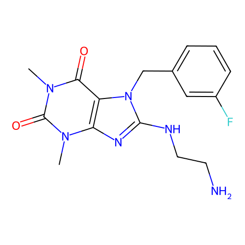 8-[(2-aminoethyl)amino]-7-(3-fluorobenzyl)-1,3-dimethyl-3,7-dihydro-1H-purine-2,6-dione structure