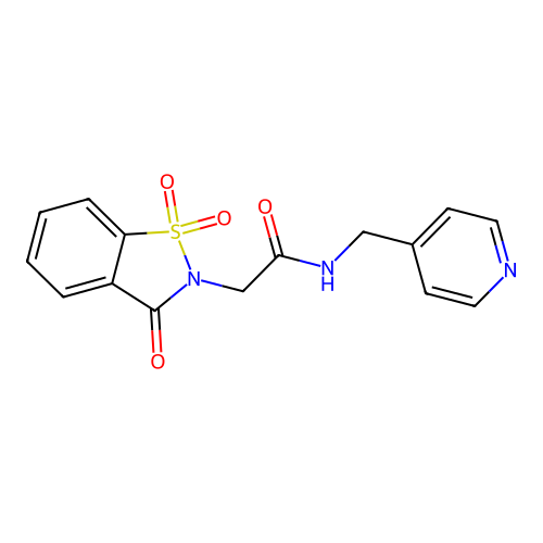 2-(1,1-dioxido-3-oxo-1,2-benzothiazol-2(3H)-yl)-N-(pyridin-4-ylmethyl)acetamide structure
