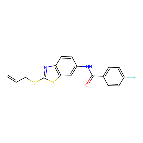 4-fluoro-N-[2-(prop-2-en-1-ylsulfanyl)-1,3-benzothiazol-6-yl]benzamide structure
