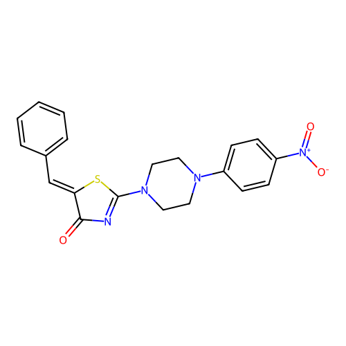 (5Z)-5-benzylidene-2-[4-(4-nitrophenyl)piperazin-1-yl]-1,3-thiazol-4(5H)-one structure