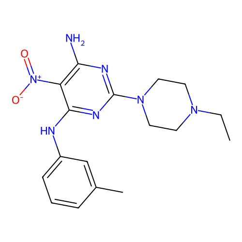 2-(4-Ethyl-piperazin-1-yl)-5-nitro-N-m-tolyl-pyrimidine-4,6-diamine structure