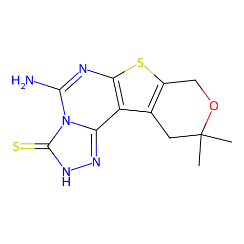 5-amino-10,10-dimethyl-10,11-dihydro-8H-pyrano[4',3':4,5]thieno[3,2-e][1,2,4]triazolo[4,3-c]pyrimidine-3-thiol structure