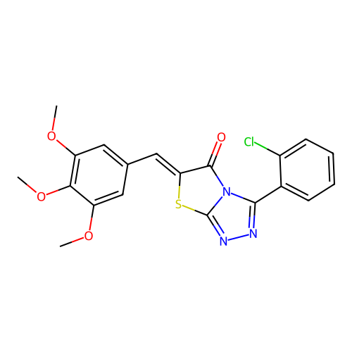 (Z)-3-(2-chlorophenyl)-6-(3,4,5-trimethoxybenzylidene)thiazolo[2,3-c][1,2,4]triazol-5(6H)-one structure