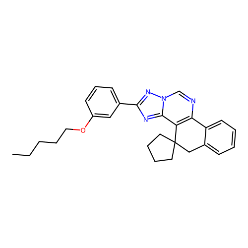 2-(3-(pentyloxy)phenyl)-5H-spiro[benzo[h][1,2,4]triazolo[1,5-c]quinazoline-4,1'-cyclopentane] structure