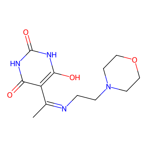 5-(1-((2-morpholinoethyl)amino)ethylidene)pyrimidine-2,4,6(1H,3H,5H)-trione structure
