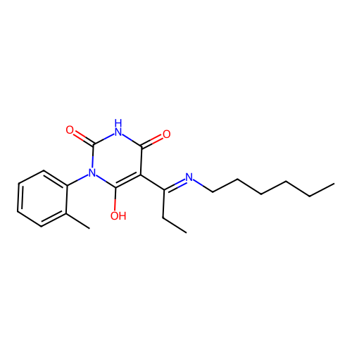 5-[1-(hexylamino)propylidene]-1-(2-methylphenyl)-1,3-diazinane-2,4,6-trione structure