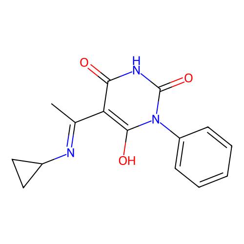 5-[1-(cyclopropylamino)ethylidene]-1-phenyl-1,3-diazinane-2,4,6-trione structure