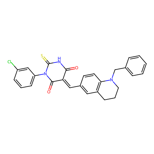 (5E)-5-[(1-benzyl-1,2,3,4-tetrahydroquinolin-6-yl)methylidene]-1-(3-chlorophenyl)-2-sulfanylpyrimidine-4,6(1H,5H)-dione structure